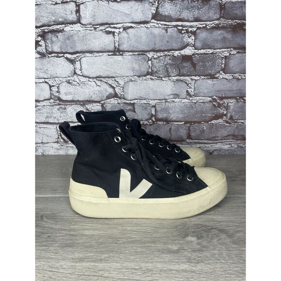 Veja Wata II Canvas Hi-Top Black White Pierre Sneakers Women's Sz 7M US/38EU - Picture 1 of 16